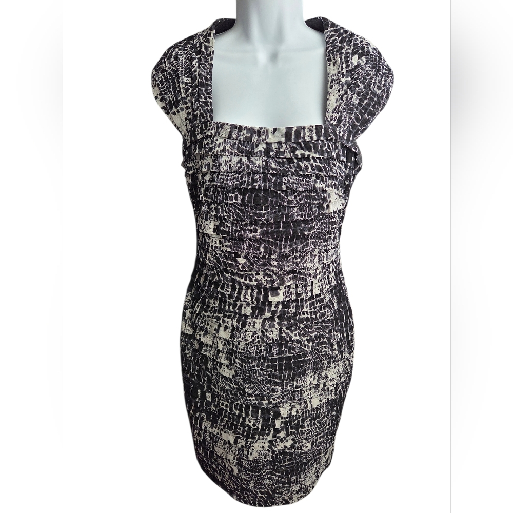 Adrianna Papell Black White Mesh Layered Dress Size 10